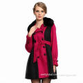 Women's breasted coat with fur collar